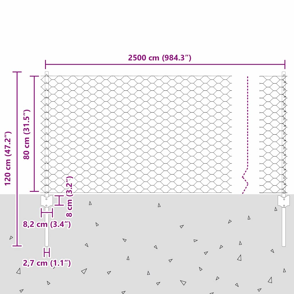 Sekskantet hegn med stolpe 25 x 0,8 m PVC-belagt stål Grøn Mesh