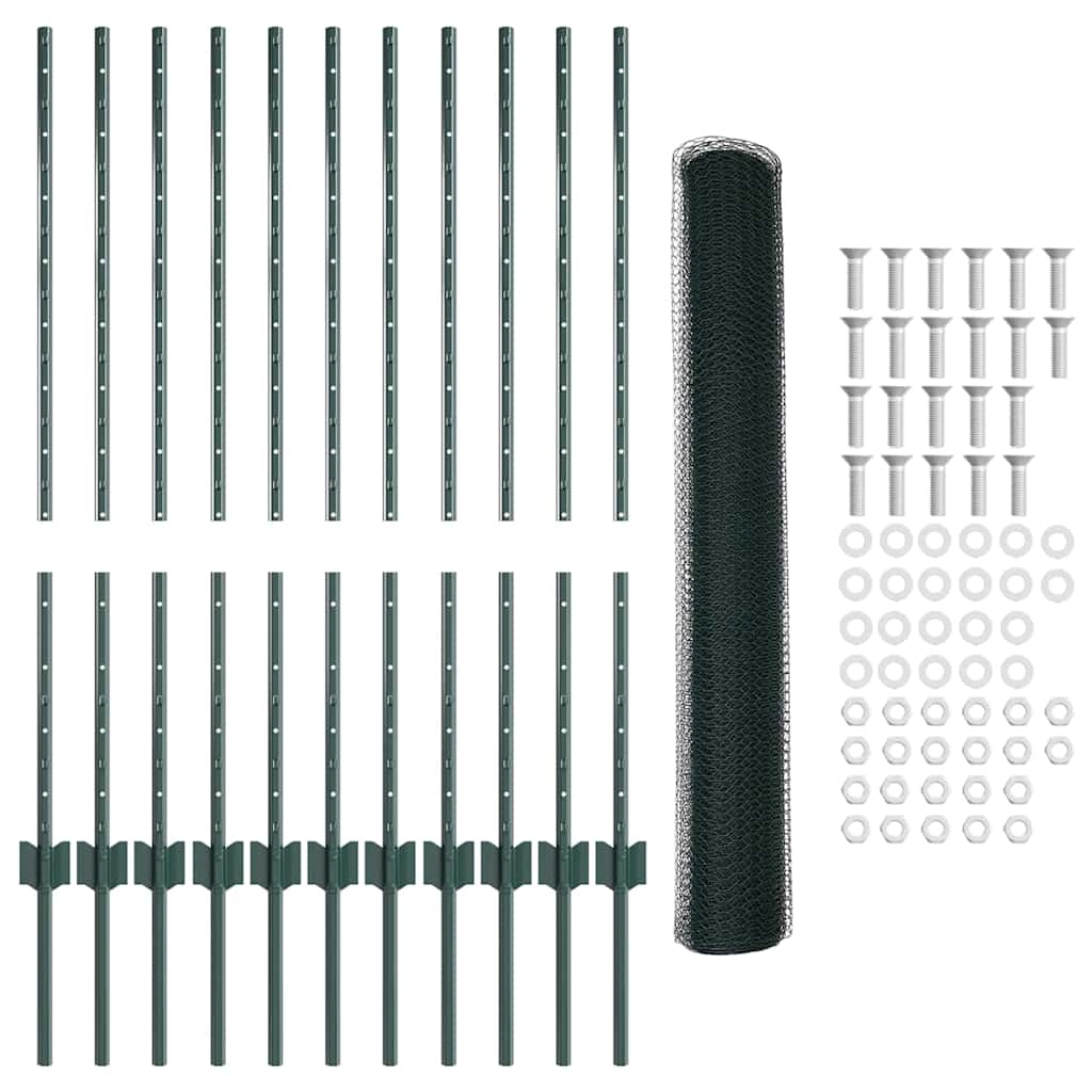 Sekskantet hegn med stolpe 25 x 1 m PVC-belagt stål Grøn Mesh