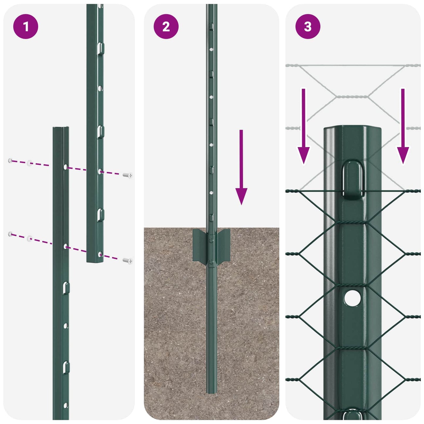 Udendørs sekskantet hegn med stolpe 25 x 1 m PVC-belagt stål