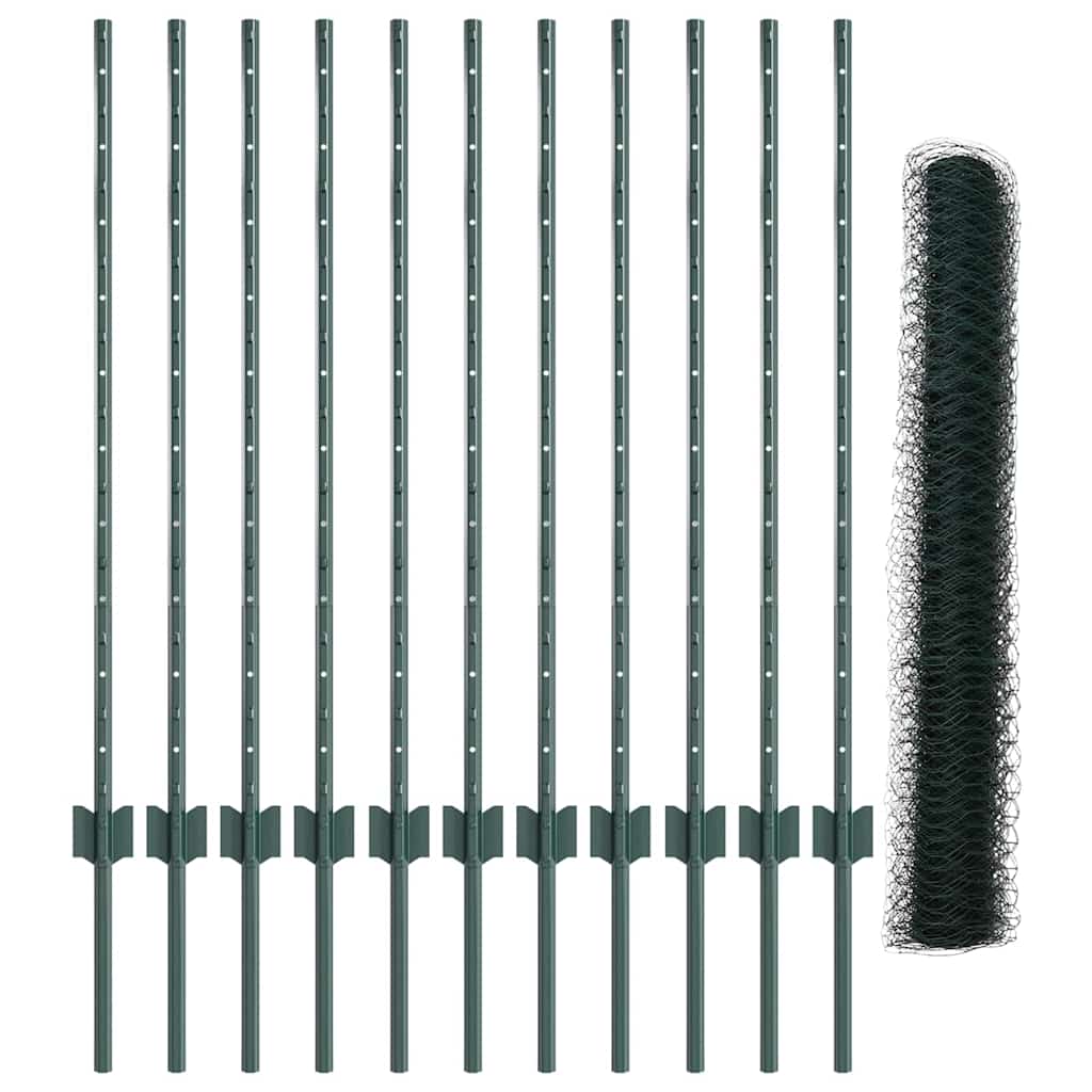 Sekskantet hegn med stolpe 25 x 1 m PVC-belagt stål Grøn Mesh