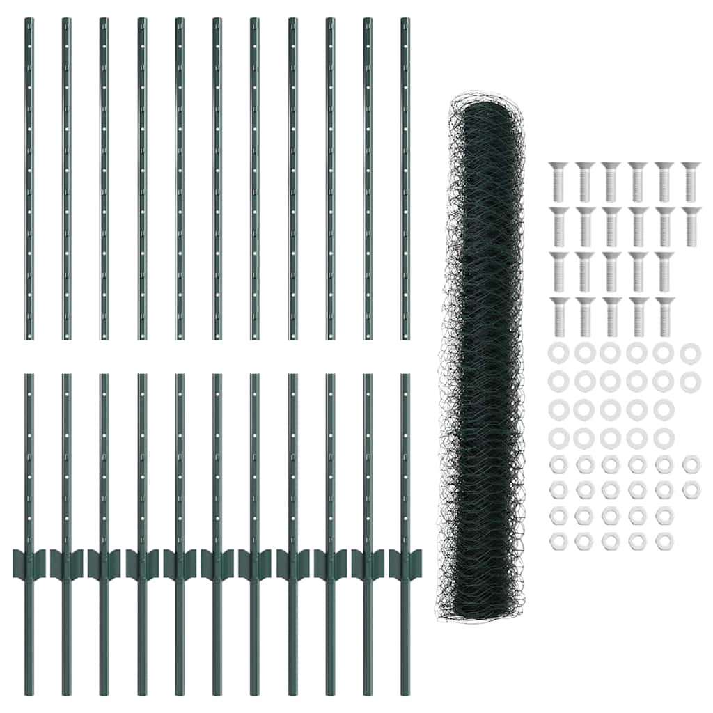 Sekskantet hegn med stolpe 25 x 1 m PVC-belagt stål Grøn Mesh