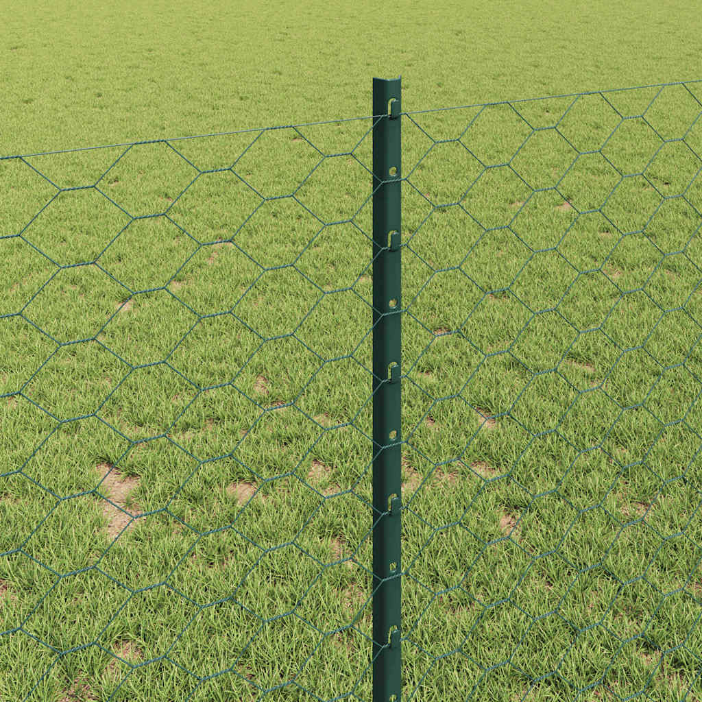 Sekskantet hegn med stolpe 25 x 1 m PVC-belagt stål Grøn Mesh