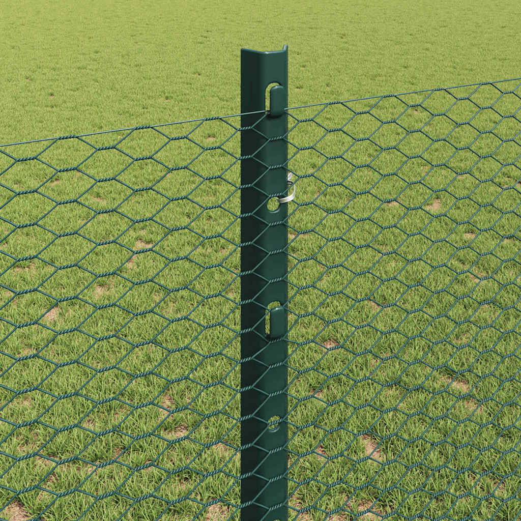 Sekskantet hegn med stolpe 25 x 1,2 m PVC-belagt stål Grøn Mesh