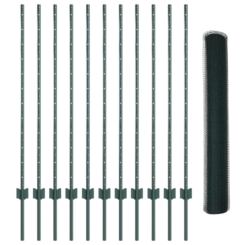 Sekskantet hegn med stolpe 25 x 1,2 m PVC-belagt stål Grøn Mesh