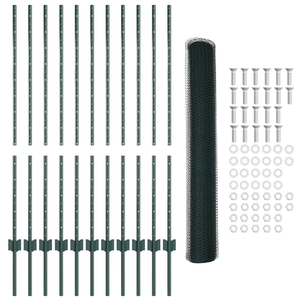 Sekskantet hegn med stolpe 25 x 1,2 m PVC-belagt stål Grøn Mesh