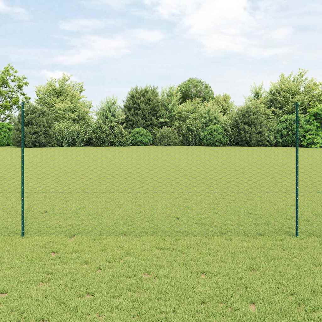 Sekskantet hegn med stolpe 25 x 1,2 m PVC-belagt stål Grøn Mesh
