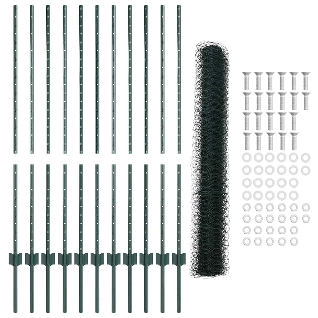 Sekskantet hegn med stolpe 25 x 1,2 m PVC-belagt stål Grøn Mesh