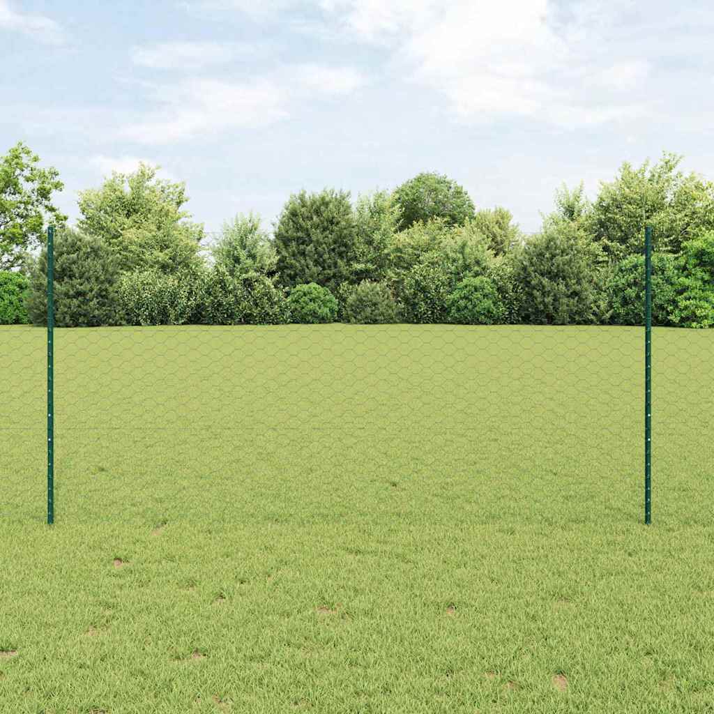 Sekskantet hegn med stolpe 25 x 1,2 m PVC-belagt stål Grøn Mesh