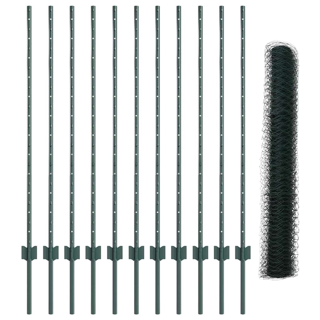Sekskantet hegn med stolpe 25 x 1,2 m PVC-belagt stål Grøn Mesh