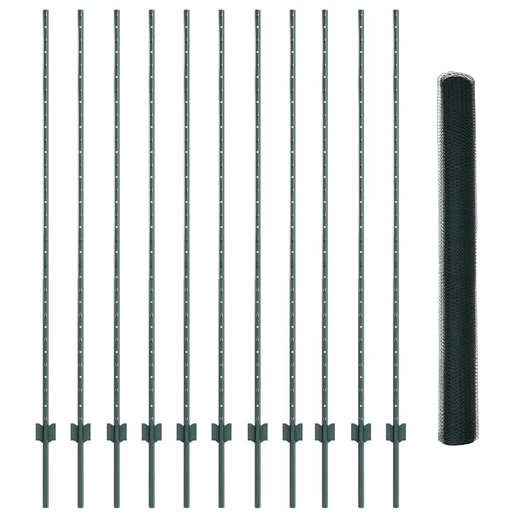 Sekskantet hegn med stolpe 25 x 1,5 m PVC-belagt stål Grøn Mesh