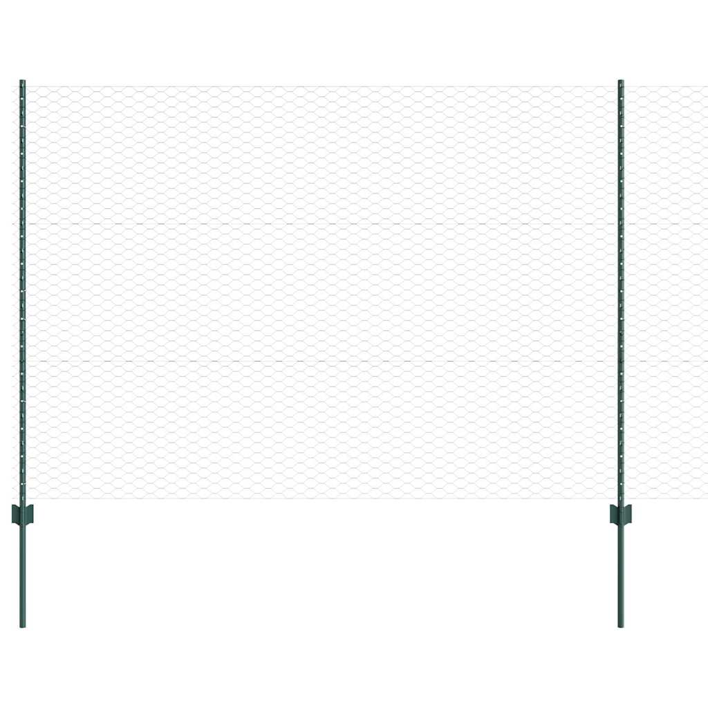 Sekskantet hegn med stolpe 25 x 1,5 m PVC-belagt stål Grøn Mesh