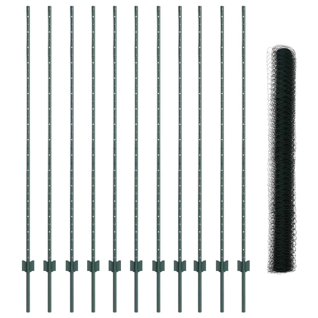 Sekskantet hegn med stolpe 25 x 1,5 m PVC-belagt stål Grøn Mesh