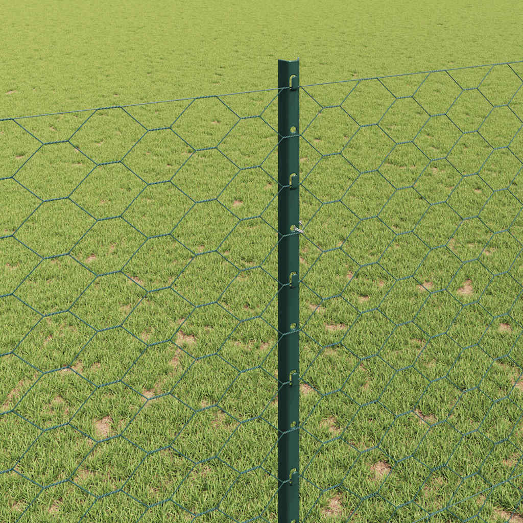 Sekskantet hegn med stolpe 25 x 1,5 m PVC-belagt stål Grøn Mesh