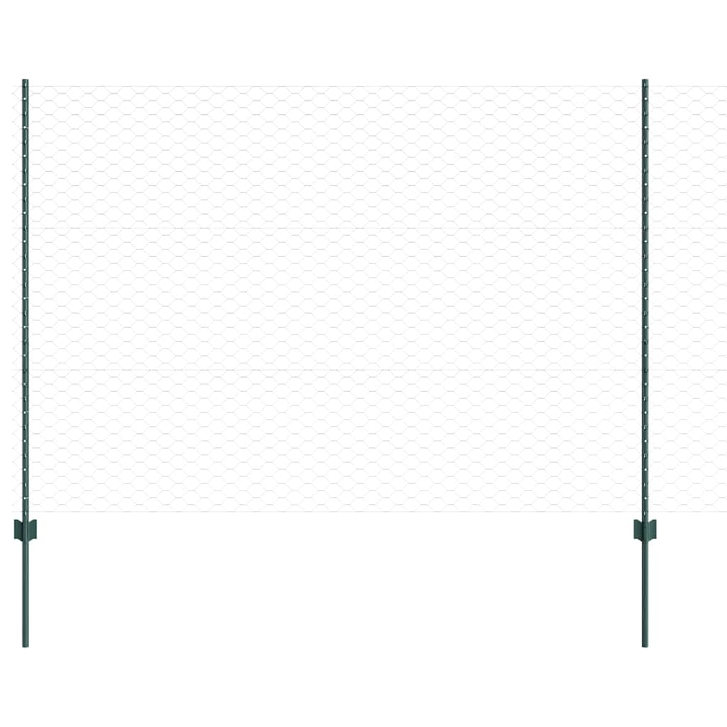 Sekskantet hegn med stolpe 25 x 1,5 m PVC-belagt stål Grøn Mesh