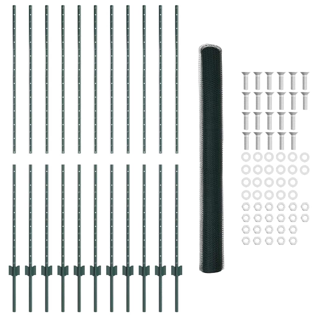 Sekskantet hegn med stolpe 25 x 1,6 m PVC-belagt stål Grøn Mesh