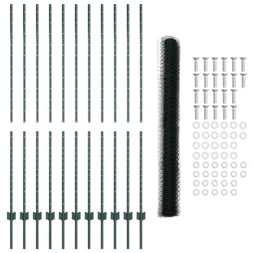 Sekskantet hegn med stolpe 25 x 1,6 m PVC-belagt stål Grøn Mesh
