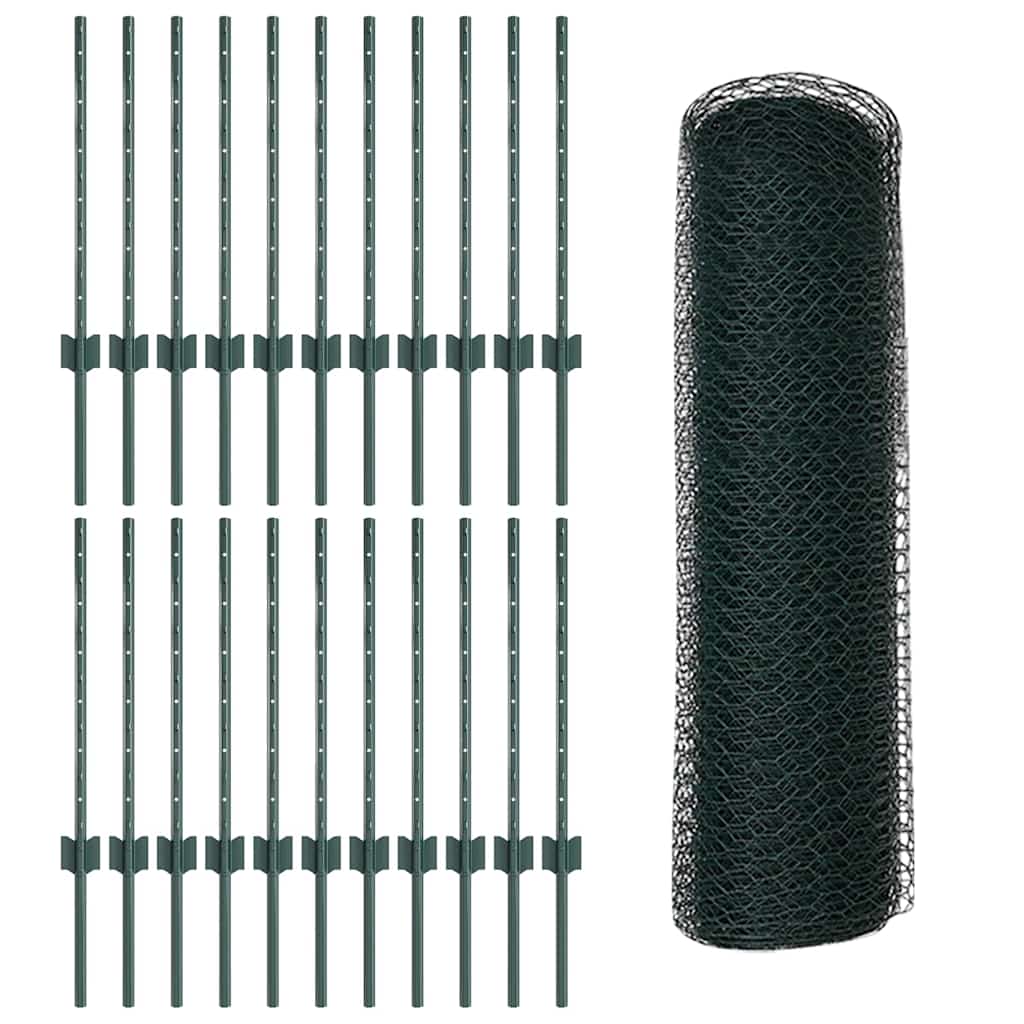 Sekskantet hegn med stolpe 50 x 0,5 m PVC-belagt stål Grøn Mesh