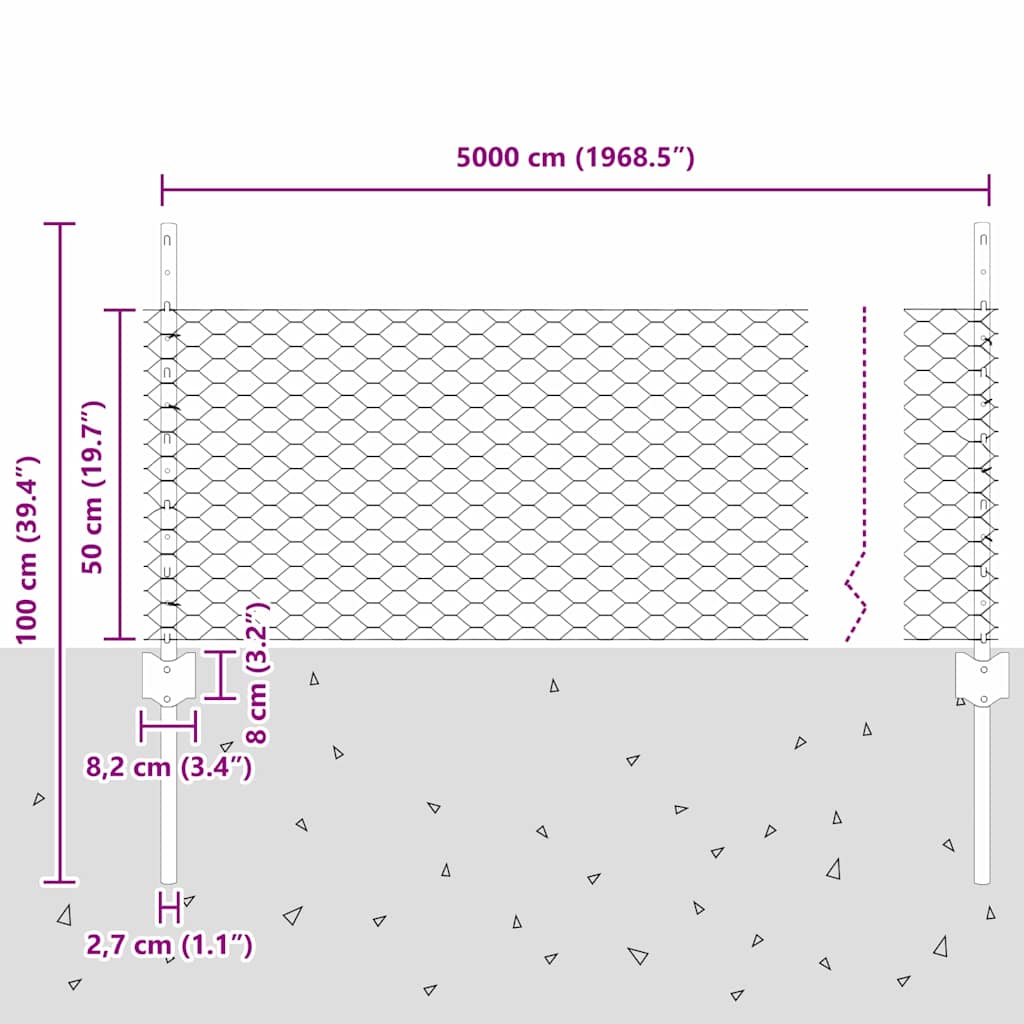 Sekskantet hegn med stolpe 50 x 0,5 m PVC-belagt stål Grøn Mesh
