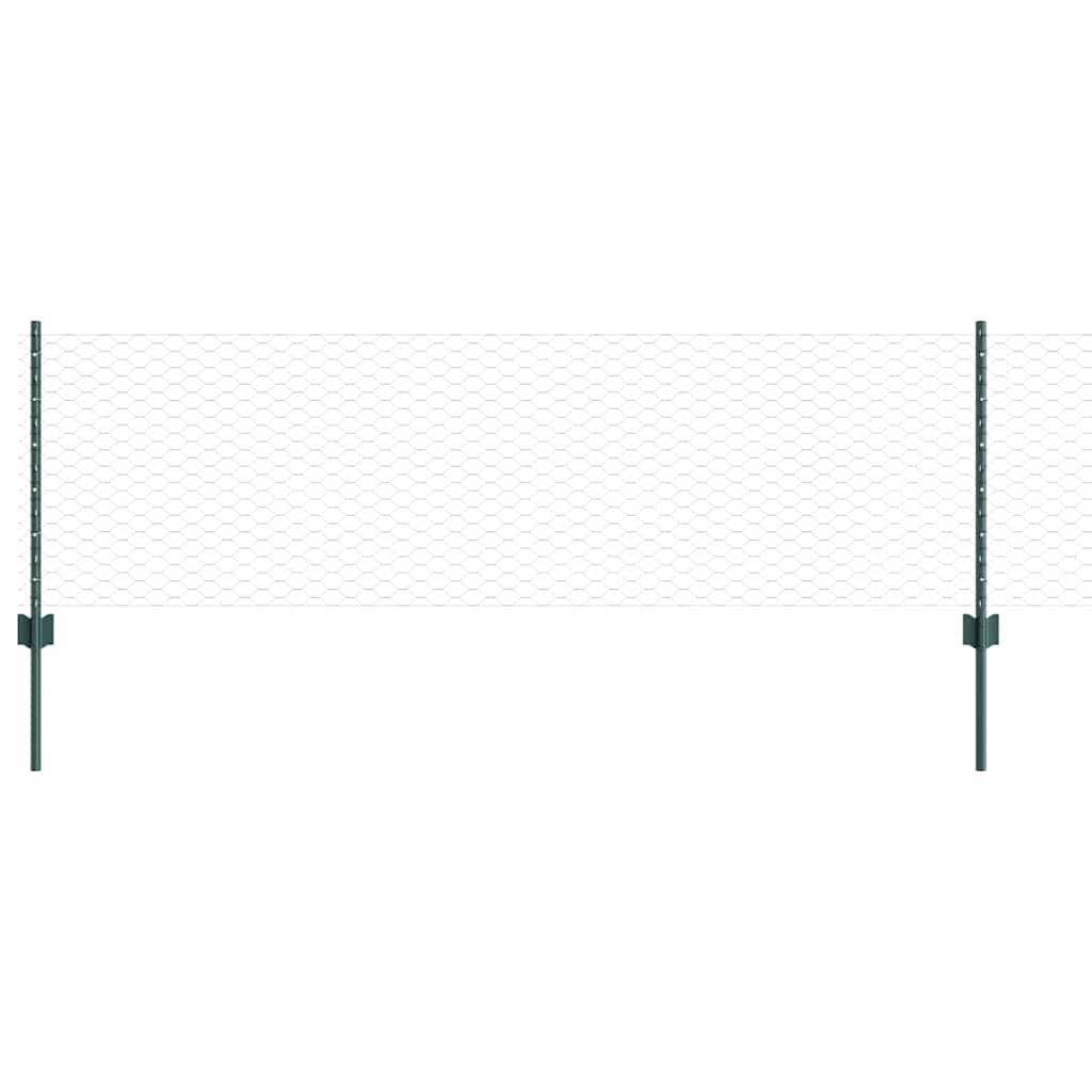 Sekskantet hegn med stolpe 50 x 0,6 m PVC-belagt stål Grøn Mesh