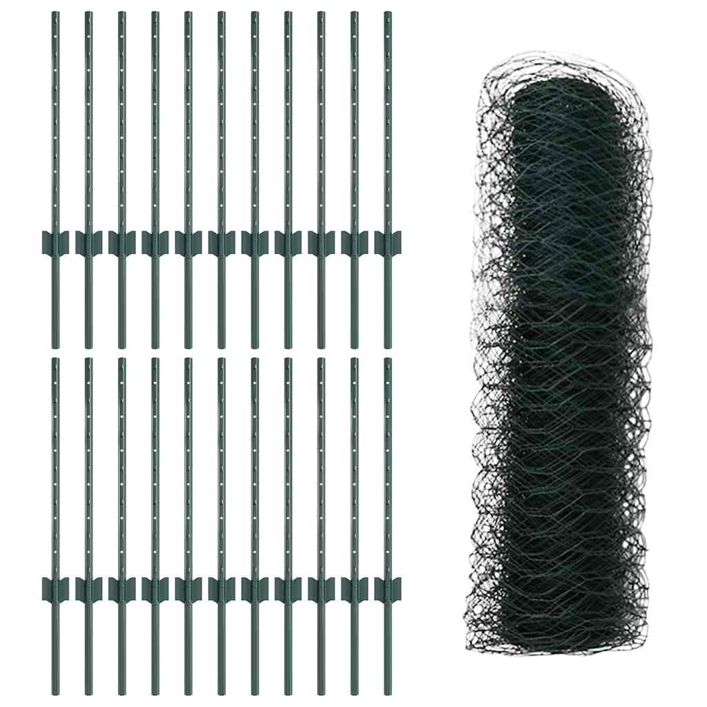 Sekskantet hegn med stolpe 50 x 0,6 m PVC-belagt stål Grøn Mesh