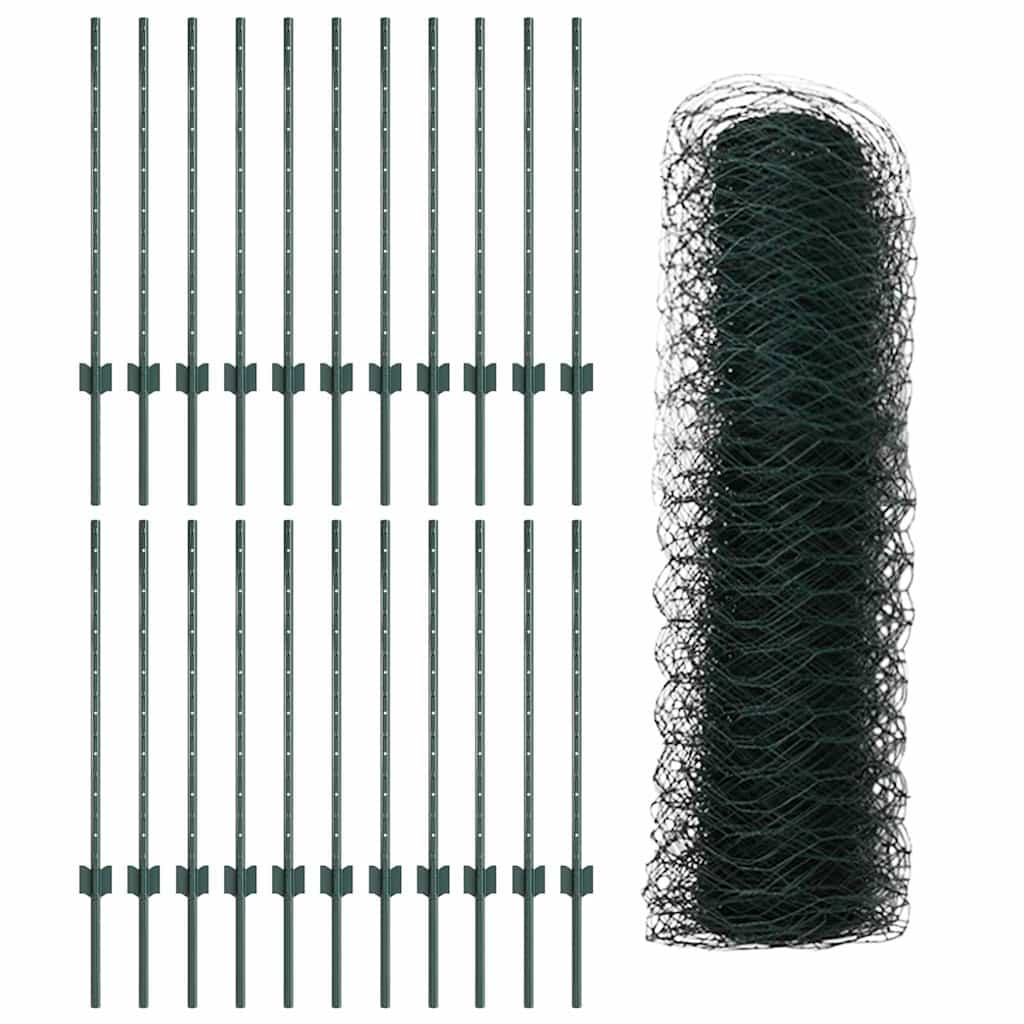 Sekskantet hegn med stolpe 50 x 0,8 m PVC-belagt stål Grøn Mesh