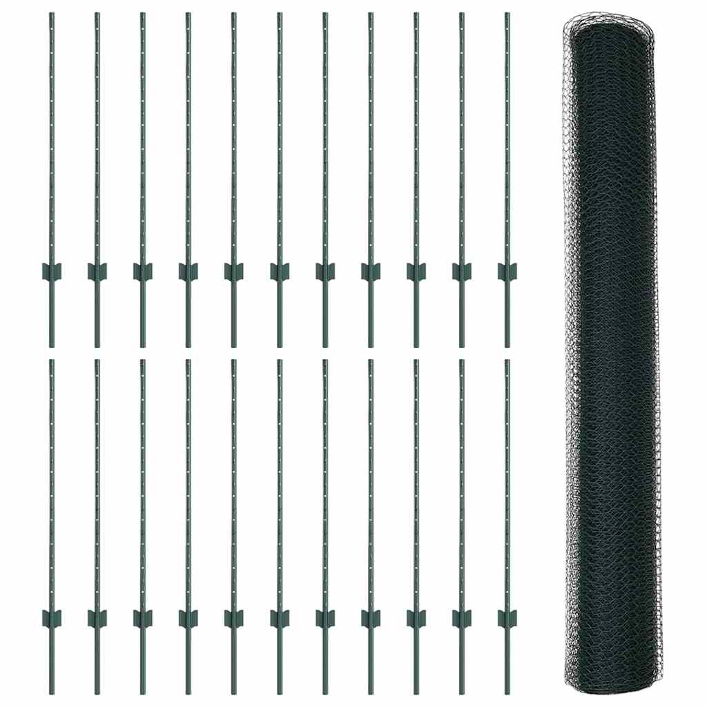 Sekskantet hegn med stolpe 50 x 1 m PVC-belagt stål Grøn Mesh
