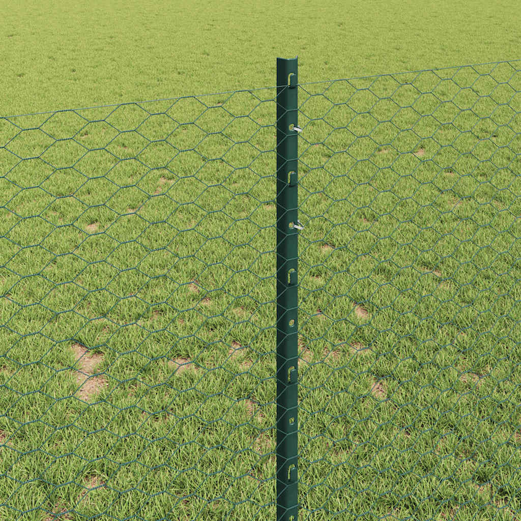 Sekskantet hegn med stolpe 50 x 1 m PVC-belagt stål Grøn Mesh
