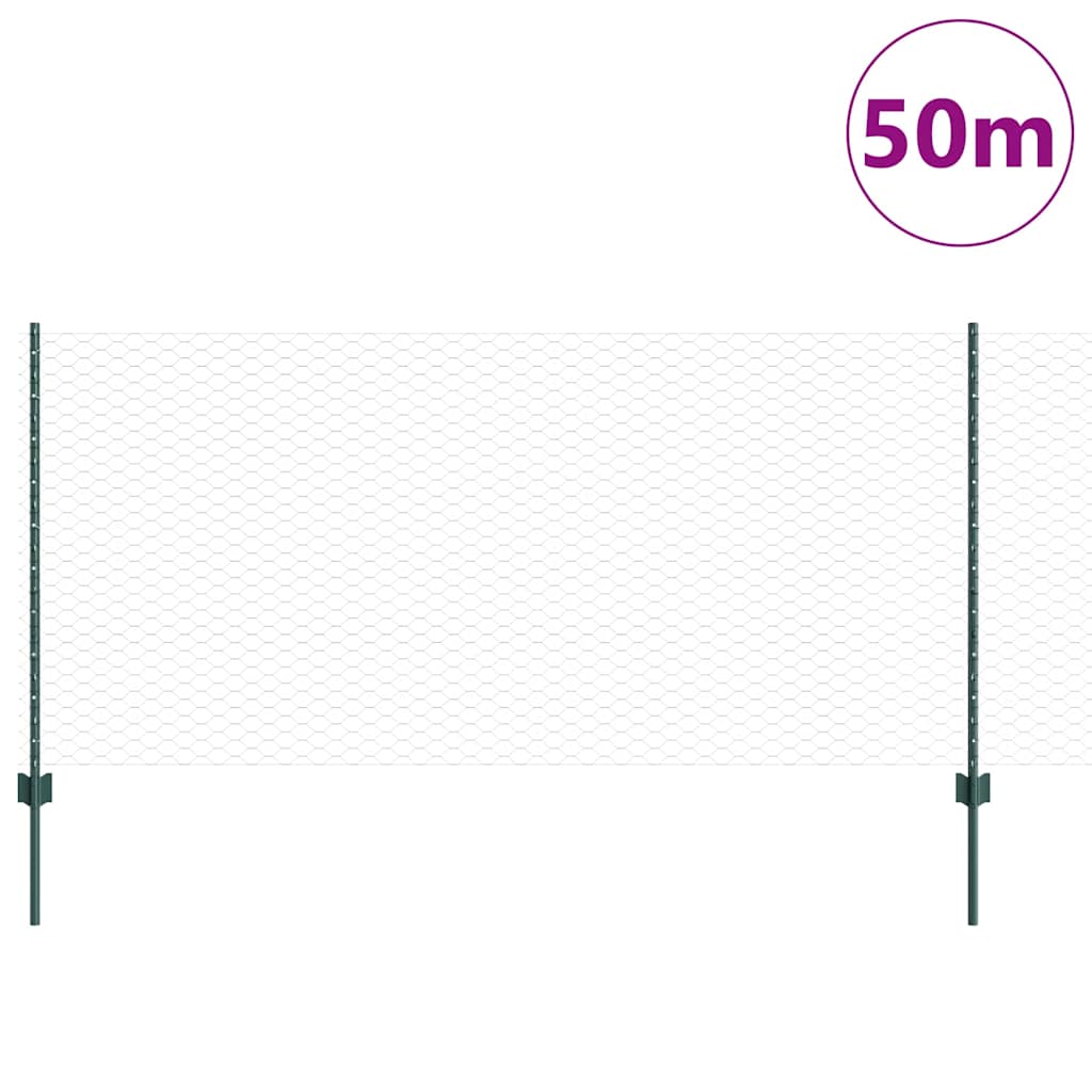 Sekskantet hegn med stolpe 50 x 1 m PVC-belagt stål Grøn Mesh