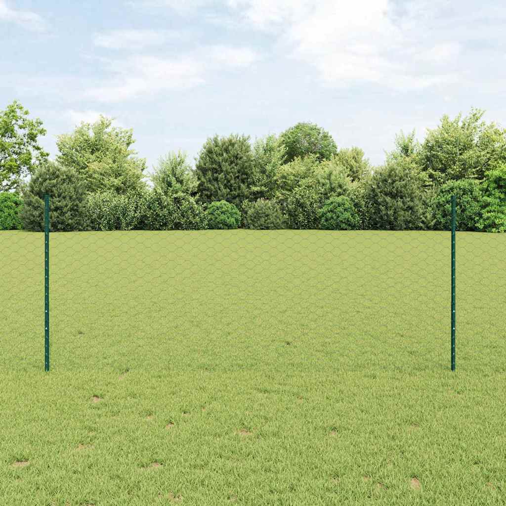 Sekskantet hegn med stolpe 50 x 1 m PVC-belagt stål Grøn Mesh