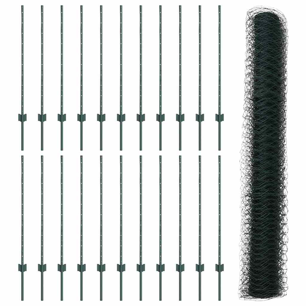 Sekskantet hegn med stolpe 50 x 1 m PVC-belagt stål Grøn Mesh