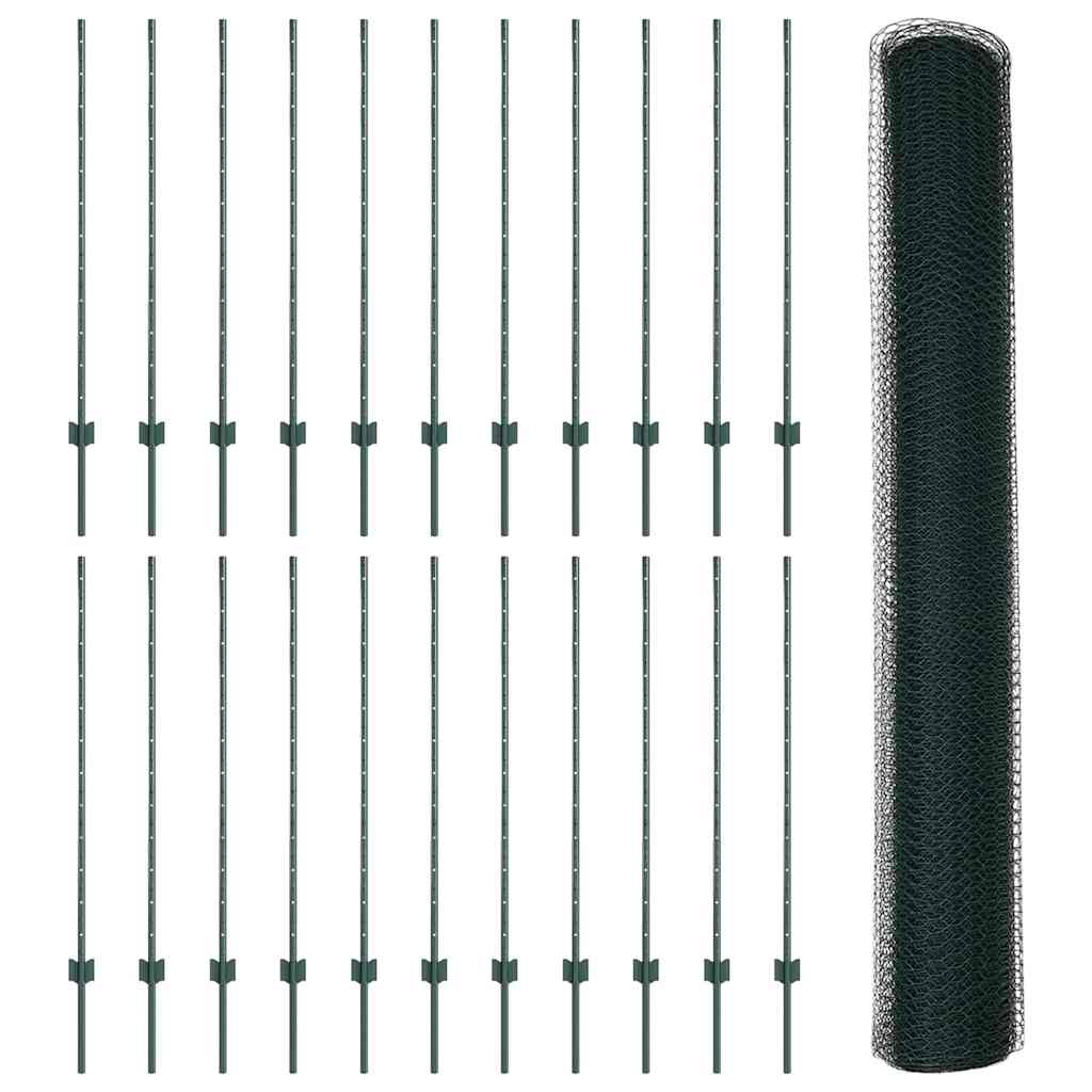 Sekskantet hegn med stolpe 50 x 1,2 m PVC-belagt stål Grøn Mesh