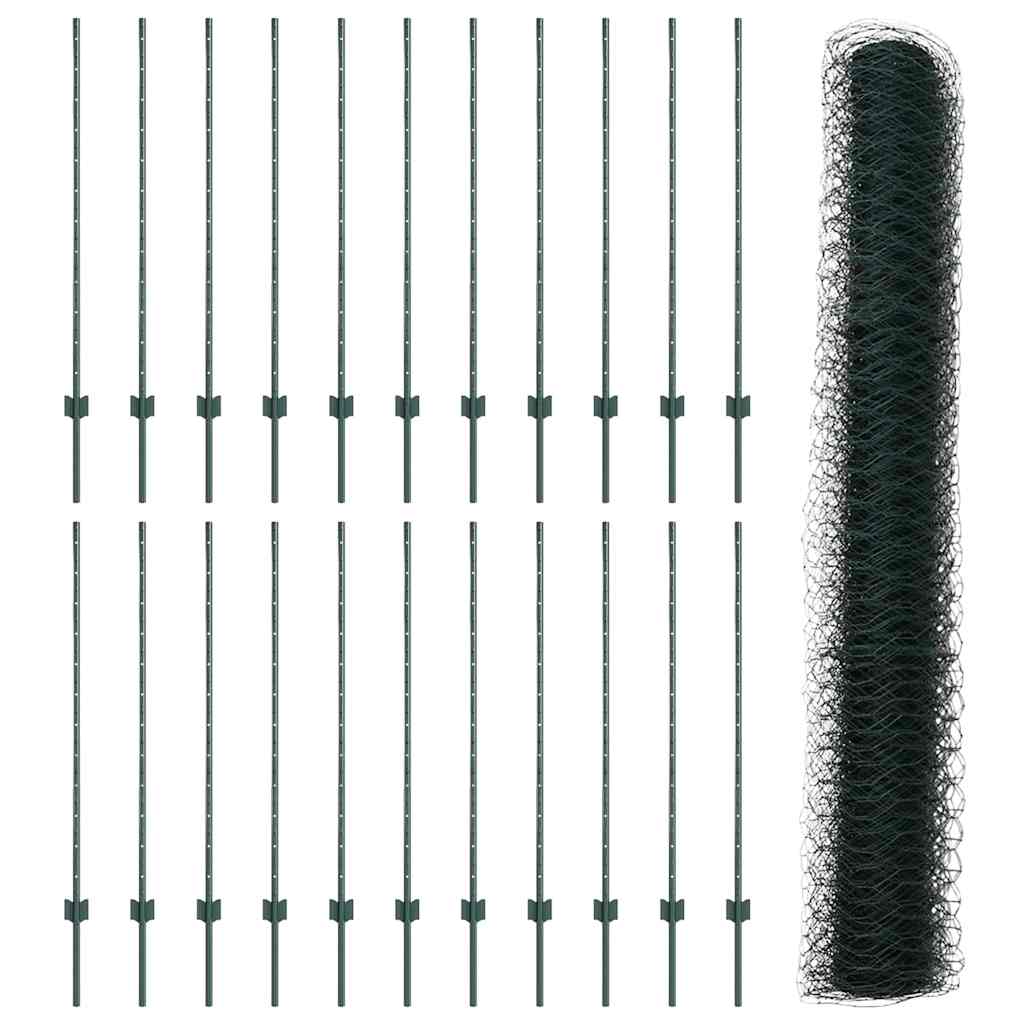Sekskantet hegn med stolpe 50 x 1,2 m PVC-belagt stål Grøn Mesh