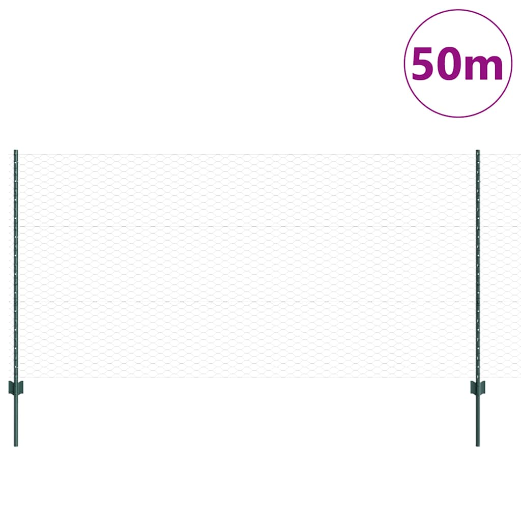 Sekskantet hegn med stolpe 50 x 1,2 m PVC-belagt stål Grøn Mesh