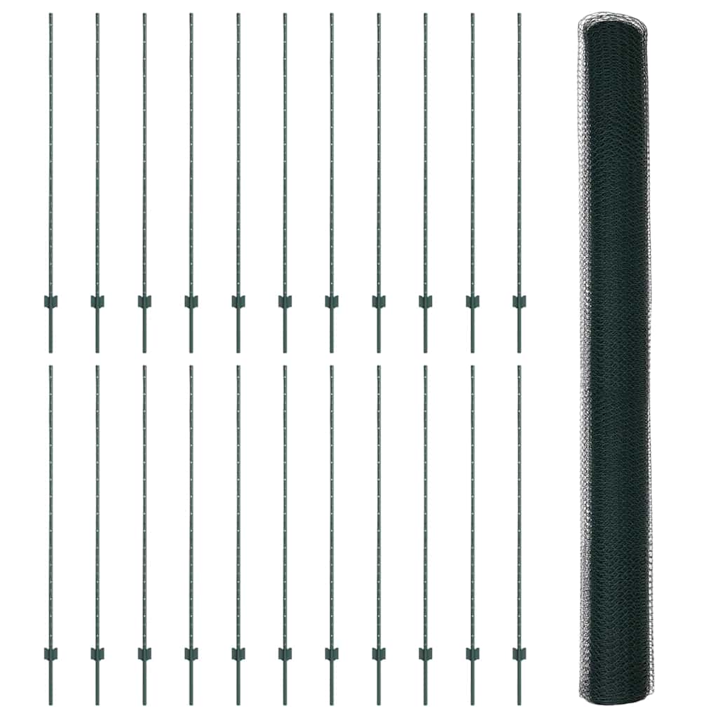 Sekskantet hegn med stolpe 50 x 1,6 m PVC-belagt stål Grøn Mesh