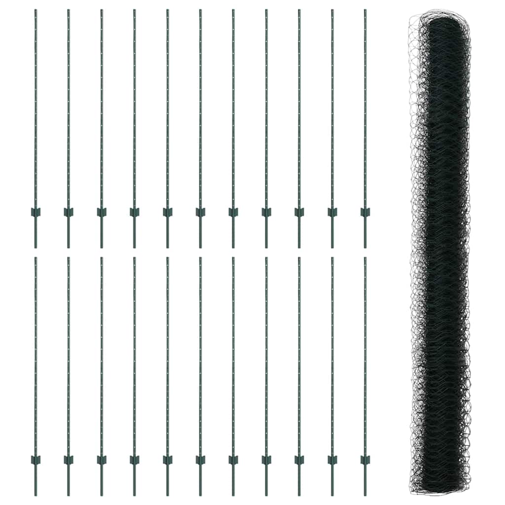 Sekskantet hegn med stolpe 50 x 1,6 m PVC-belagt stål Grøn Mesh
