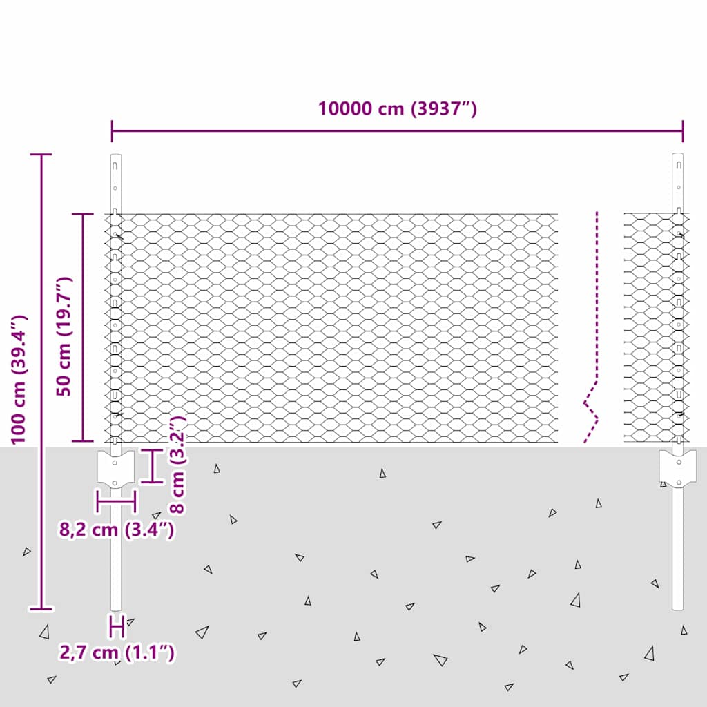 Sekskantet hegn med stolpe 100 x 0,5 m PVC-belagt stål Grøn