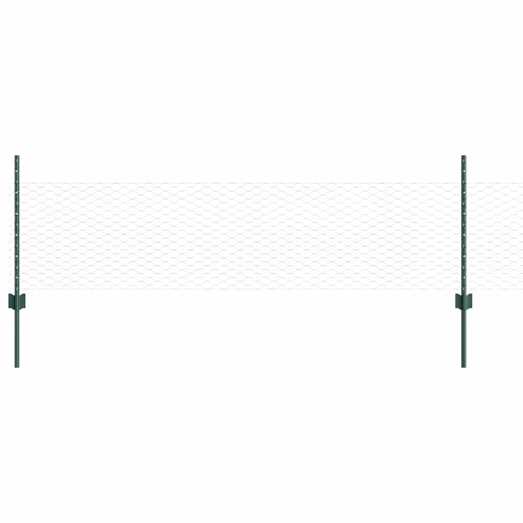 Sekskantet hegn med stolpe 100 x 0,5 m PVC-belagt stål Grøn