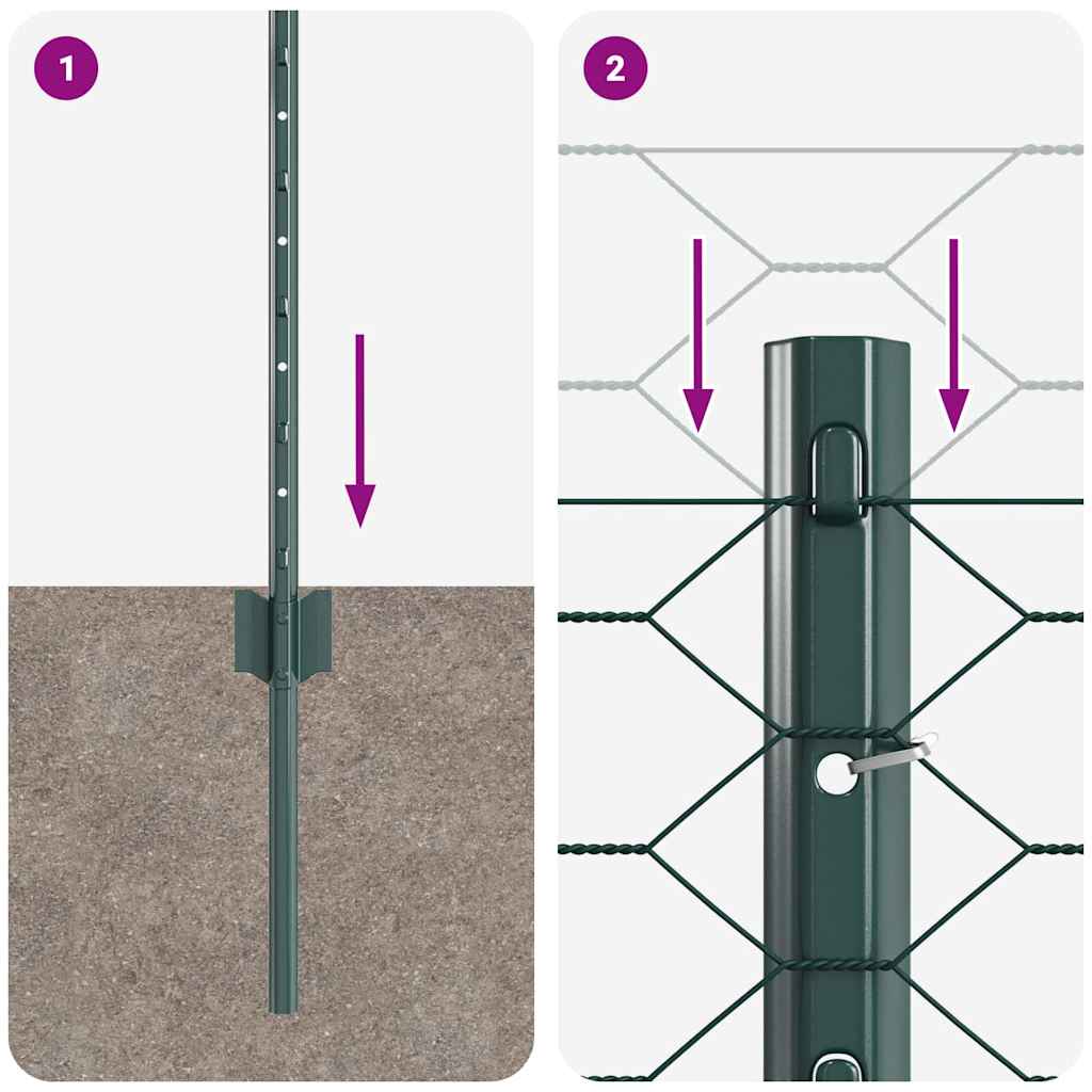 Sekskantet hegn med stolpe 100 x 0,5 m PVC-belagt stål Grøn