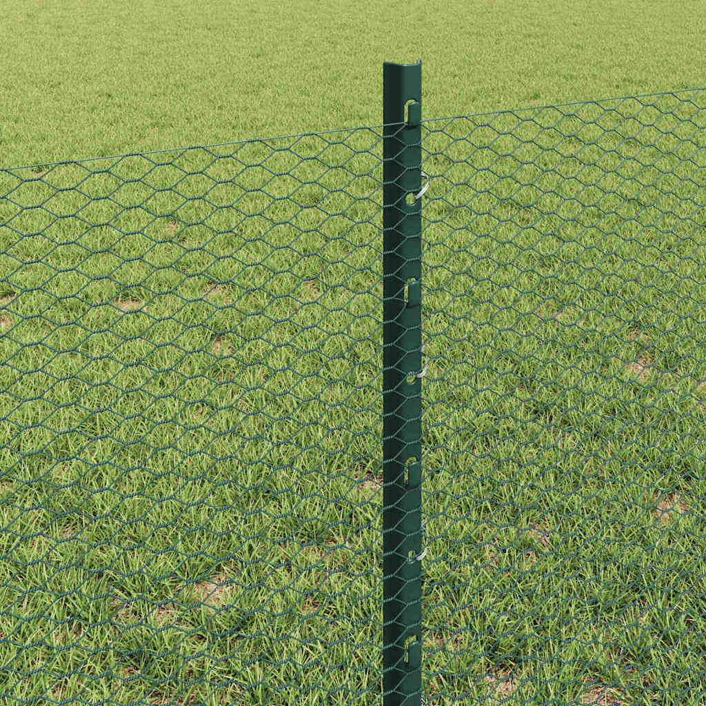 Sekskantet hegn med stolpe 100 x 0,6 m PVC-belagt stål Grøn