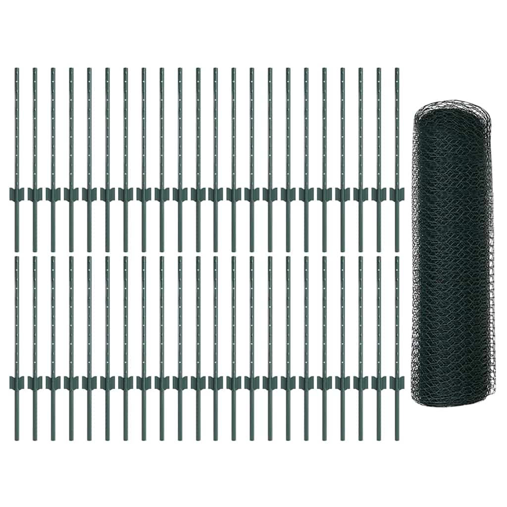 Sekskantet hegn med stolpe 100 x 0,6 m PVC-belagt stål Grøn
