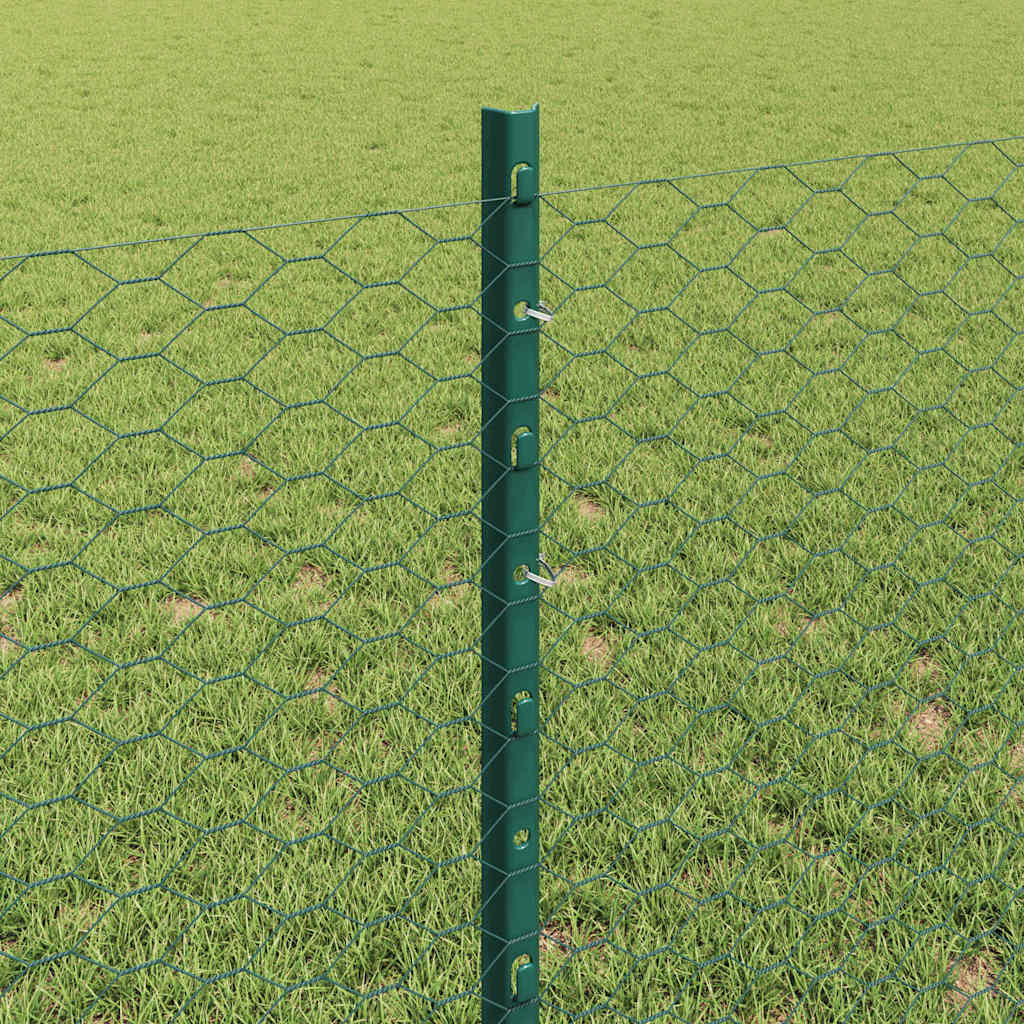 Sekskantet hegn med stolpe 100 x 0,8 m PVC-belagt stål Grøn