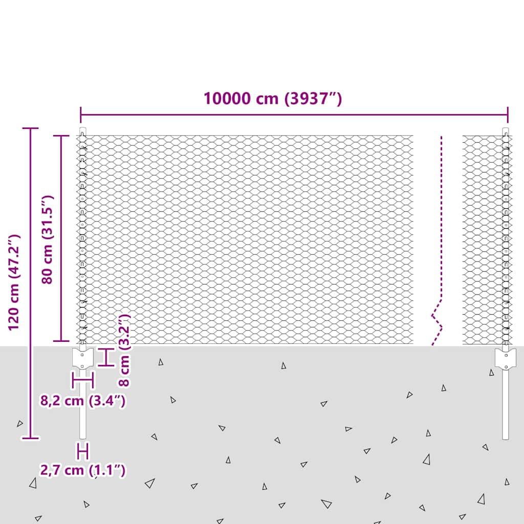 Sekskantet hegn med stolpe 100 x 0,8 m PVC-belagt stål Grøn