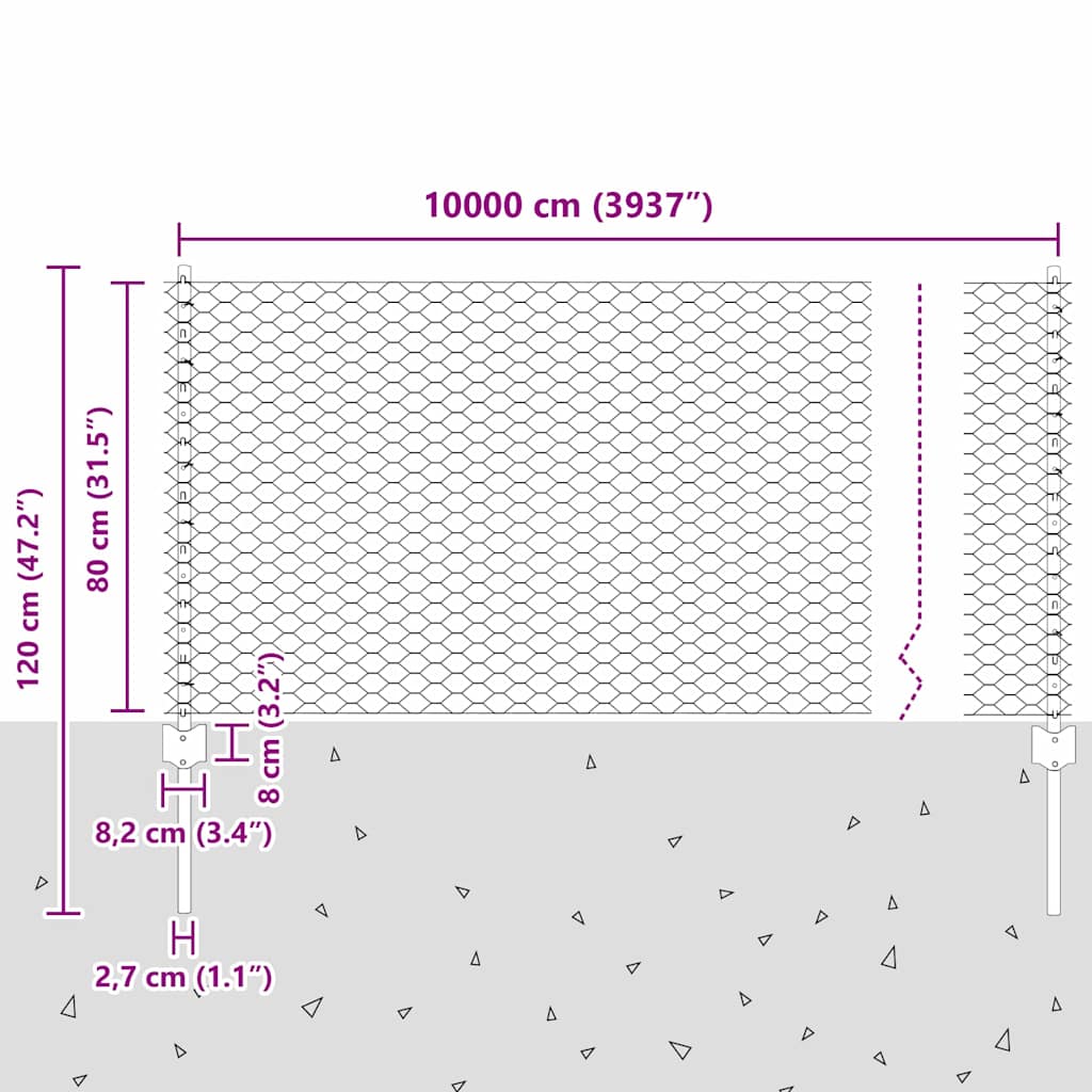 Sekskantet hegn med stolpe 100 x 0,8 m PVC-belagt stål Grøn