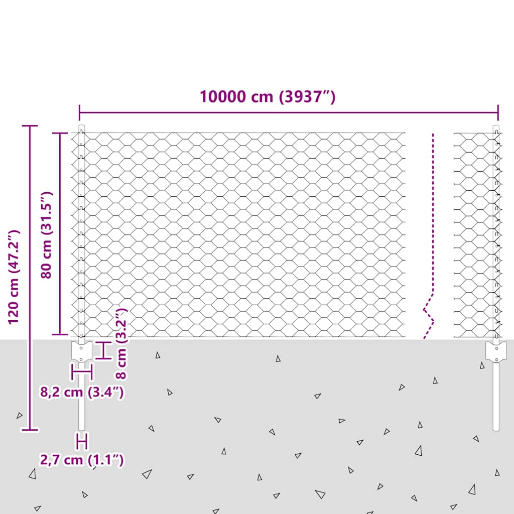 Sekskantet hegn med stolpe 100 x 0,8 m PVC-belagt stål Grøn