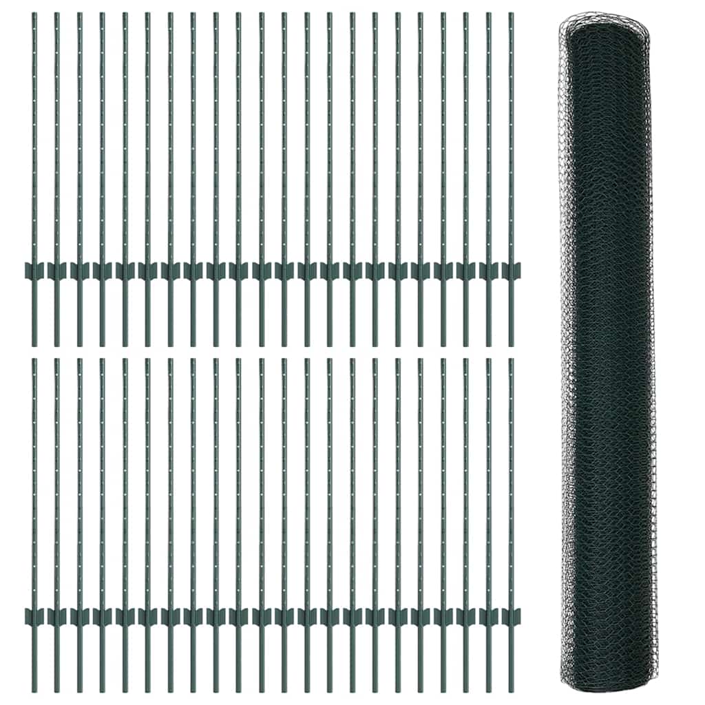 Sekskantet hegn med stolpe 100 x 1 m PVC-belagt stål Grøn Mesh