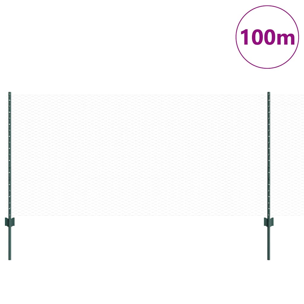 Sekskantet hegn med stolpe 100 x 1 m PVC-belagt stål Grøn Mesh