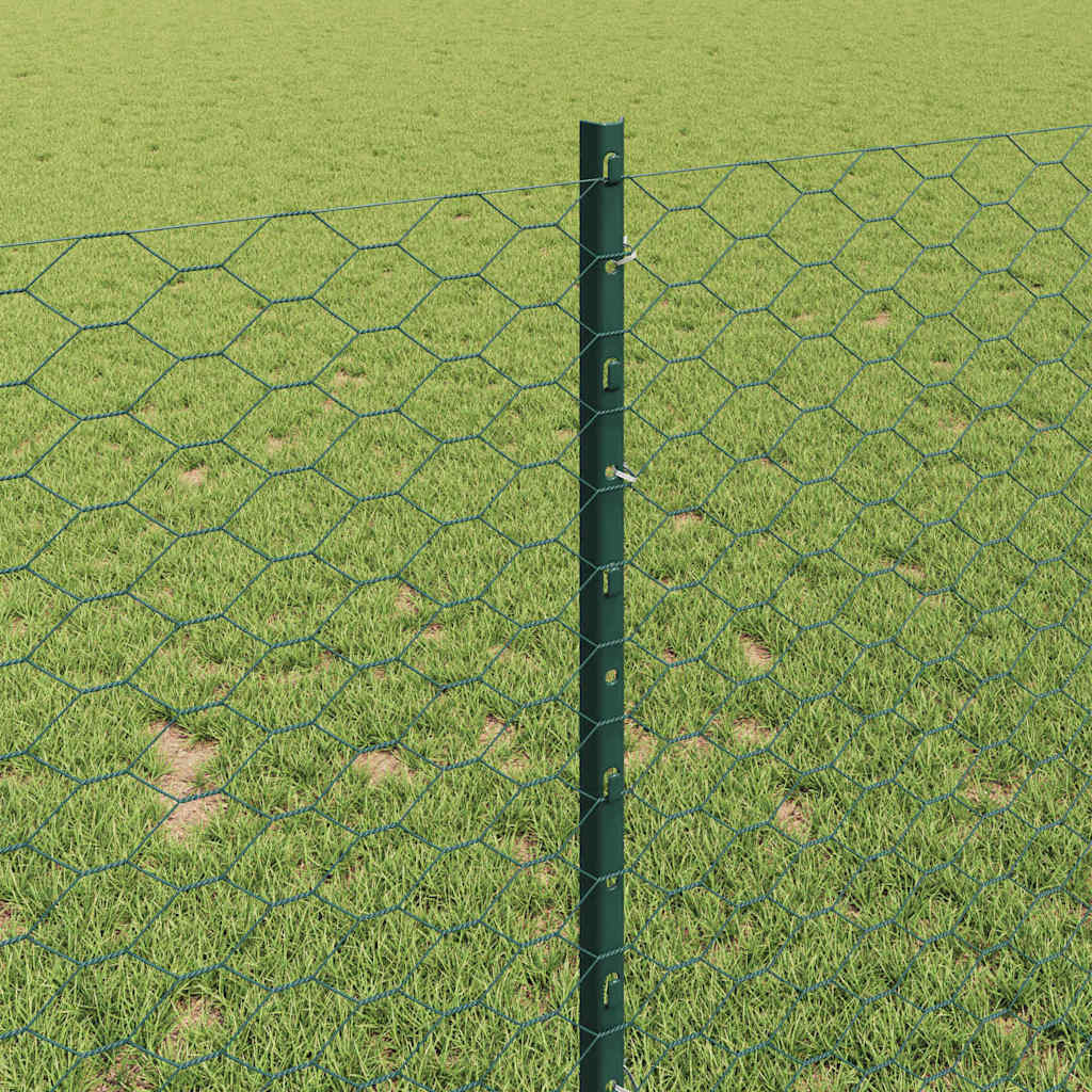 Sekskantet hegn med stolpe 100 x 1 m PVC-belagt stål Grøn Mesh