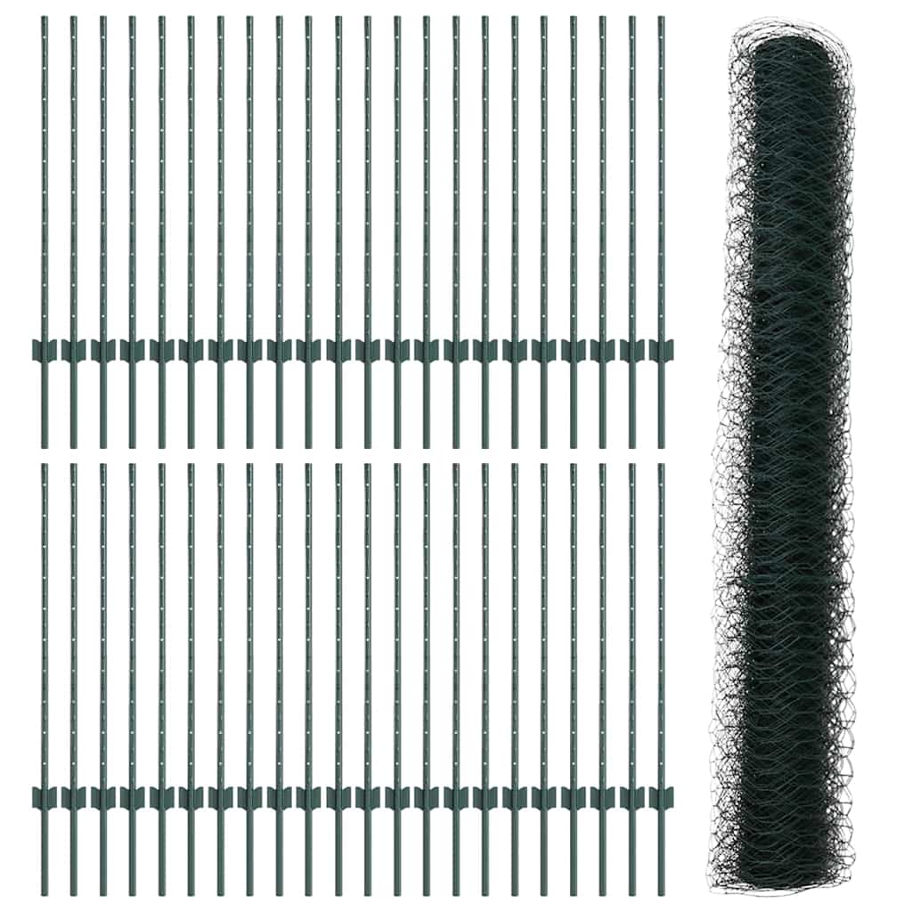 Sekskantet hegn med stolpe 100 x 1 m PVC-belagt stål Grøn Mesh