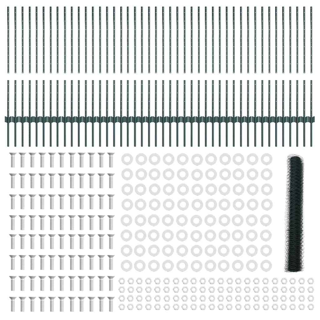 Sekskantet hegn med stolpe 100 x 1 m PVC-belagt stål Grøn Mesh