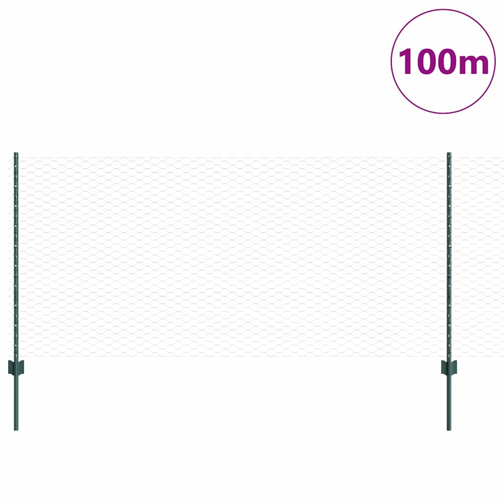 Sekskantet hegn med stolpe 100 x 1 m PVC-belagt stål Grøn Mesh